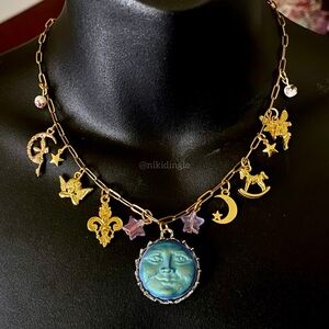 Whimsical Custom Handmade Charm necklace 
choker Moon Face Fairy Fantasy
